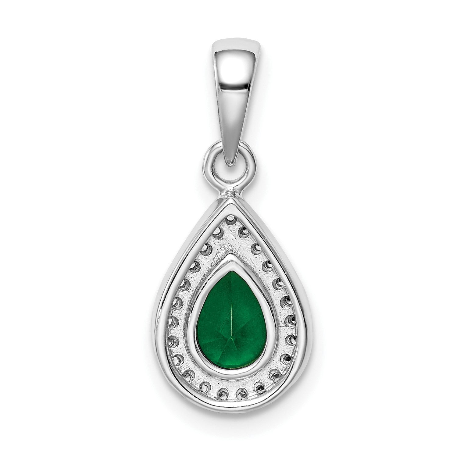 Sterling Silver Rhodium Plated Green and Clear CZ Pendant