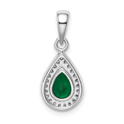 Sterling Silver Rhodium Plated Green and Clear CZ Pendant