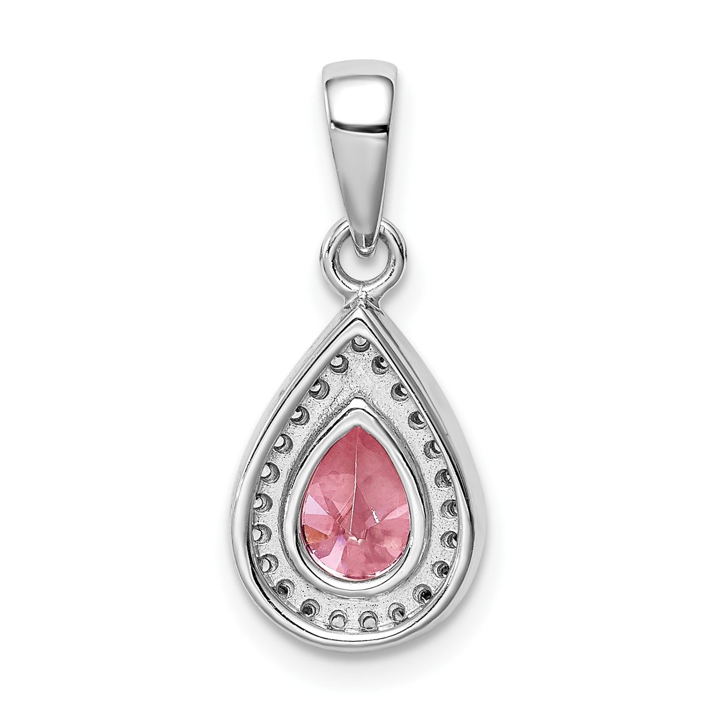 Sterling Silver Rhodium Plated Pink and Clear CZ Pendant