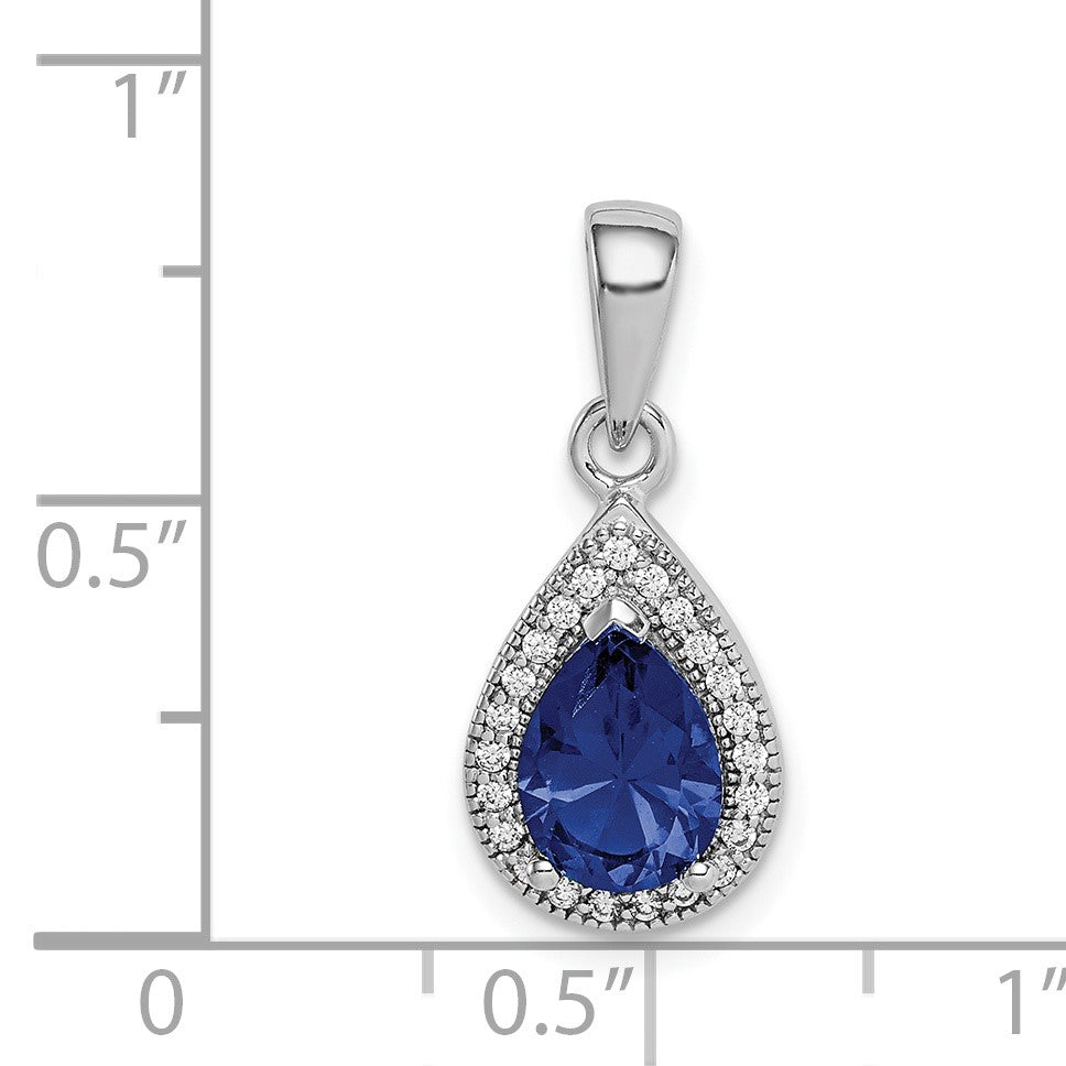 Sterling Silver Rhodium Plated Blue and Clear CZ Pendant