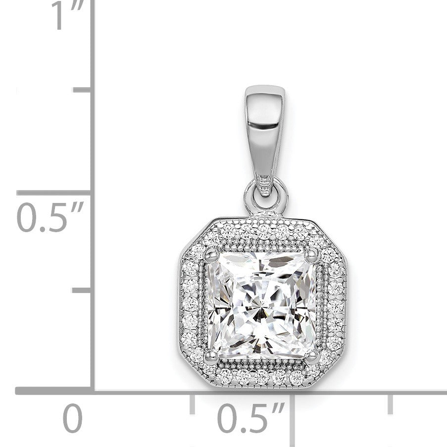 Sterling Silver Rhodium Plated Clear CZ and Square Clear CZ Pendant