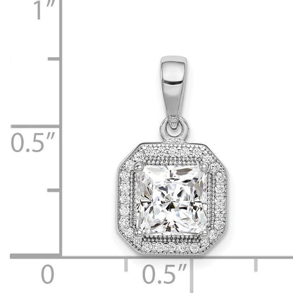 Sterling Silver Rhodium Plated Clear CZ and Square Clear CZ Pendant