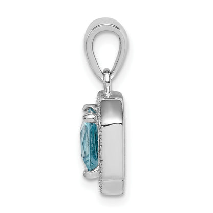 Sterling Silver Rhodium Plated Clear CZ and Square Blue CZ Pendant