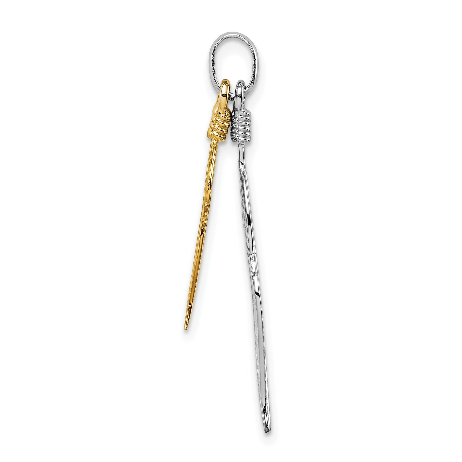Sterling Silver Rhodium-plated Polished Gold-tone Double Feather Pendant
