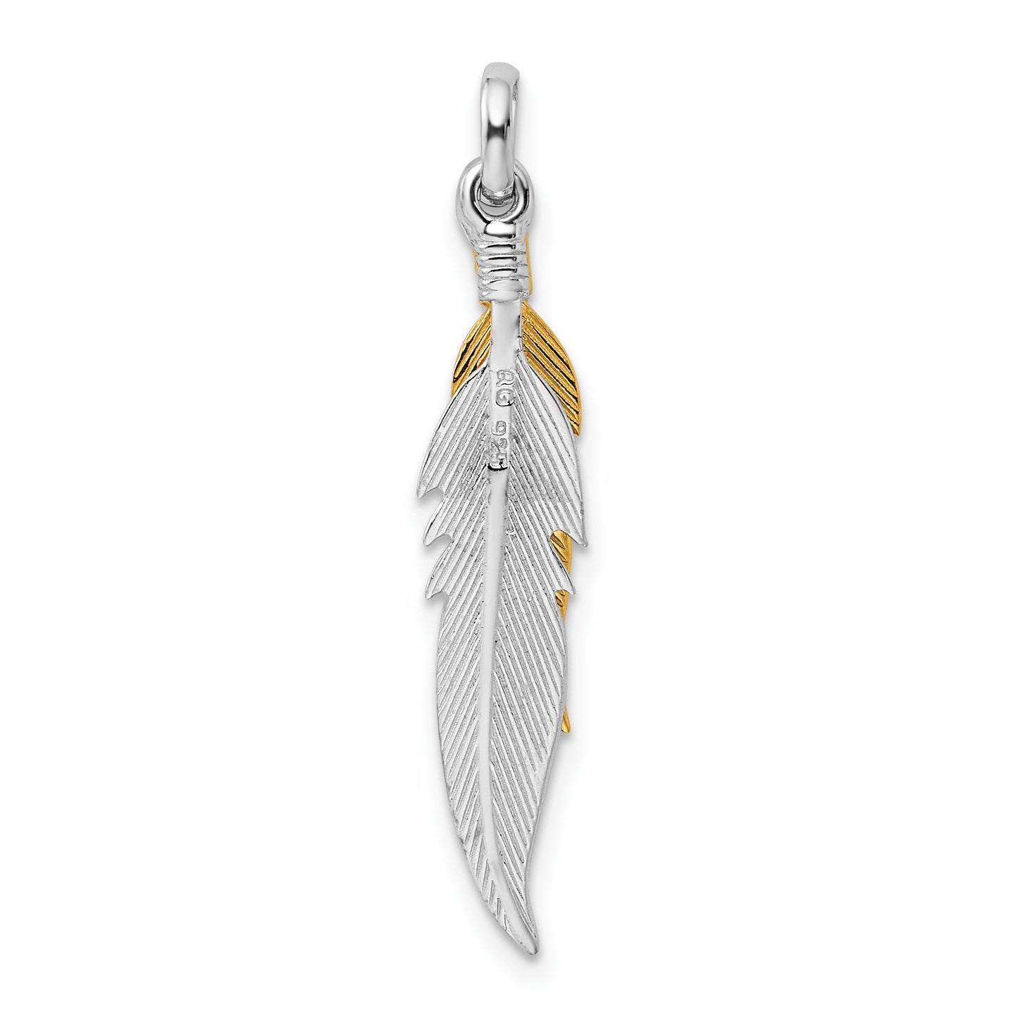 Sterling Silver Rhodium-plated Polished Gold-tone Double Feather Pendant