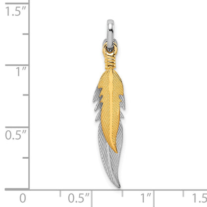 Sterling Silver Rhodium-plated Polished Gold-tone Double Feather Pendant