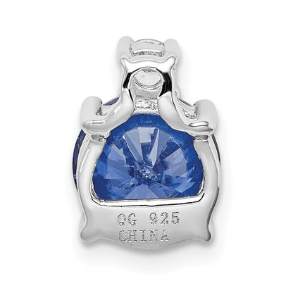 Sterling Silver Rhodium-plated Blue and White CZ Chain Slide