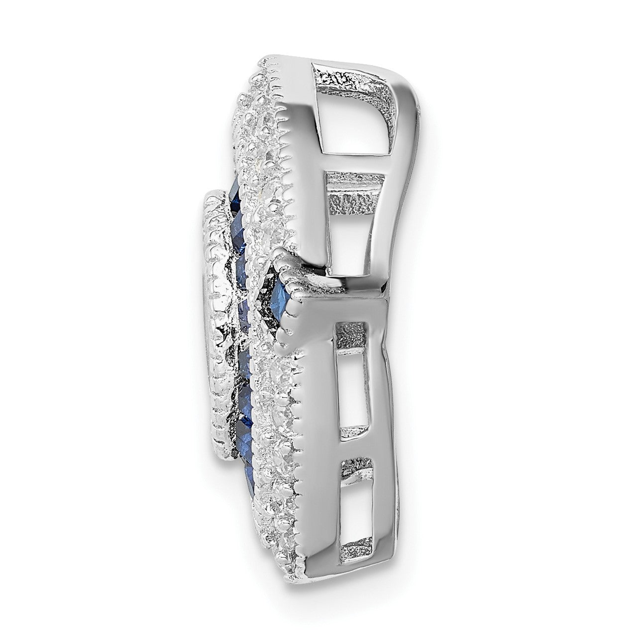 Sterling Silver Rhodium-plated CZ/Synth. Blue Spinel Chain Slide