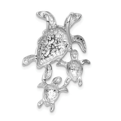 Sterling Silver Rhodium-plated Created Blue Opal Sea Turtles Slide
