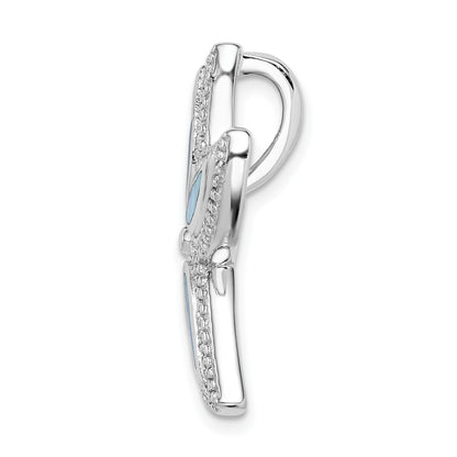 Sterling Silver Rhodium-plated Polished Created Blue Opal Starfish Slide