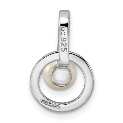 Sterling Silver Rhodium-plated Circle w/CZ (5-6mm) Button FWC Pearl Slide