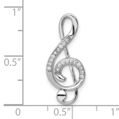 Sterling Silver Rhodium-plated Polished CZ Treble Clef Slide