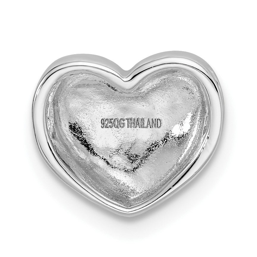 Sterling Silver Rhodium-plated Scratch Finish Heart Chain Slide