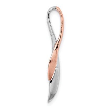 Sterling Silver RH-plated & Rose Gold-plated Polished & Brushed Leaf Slide