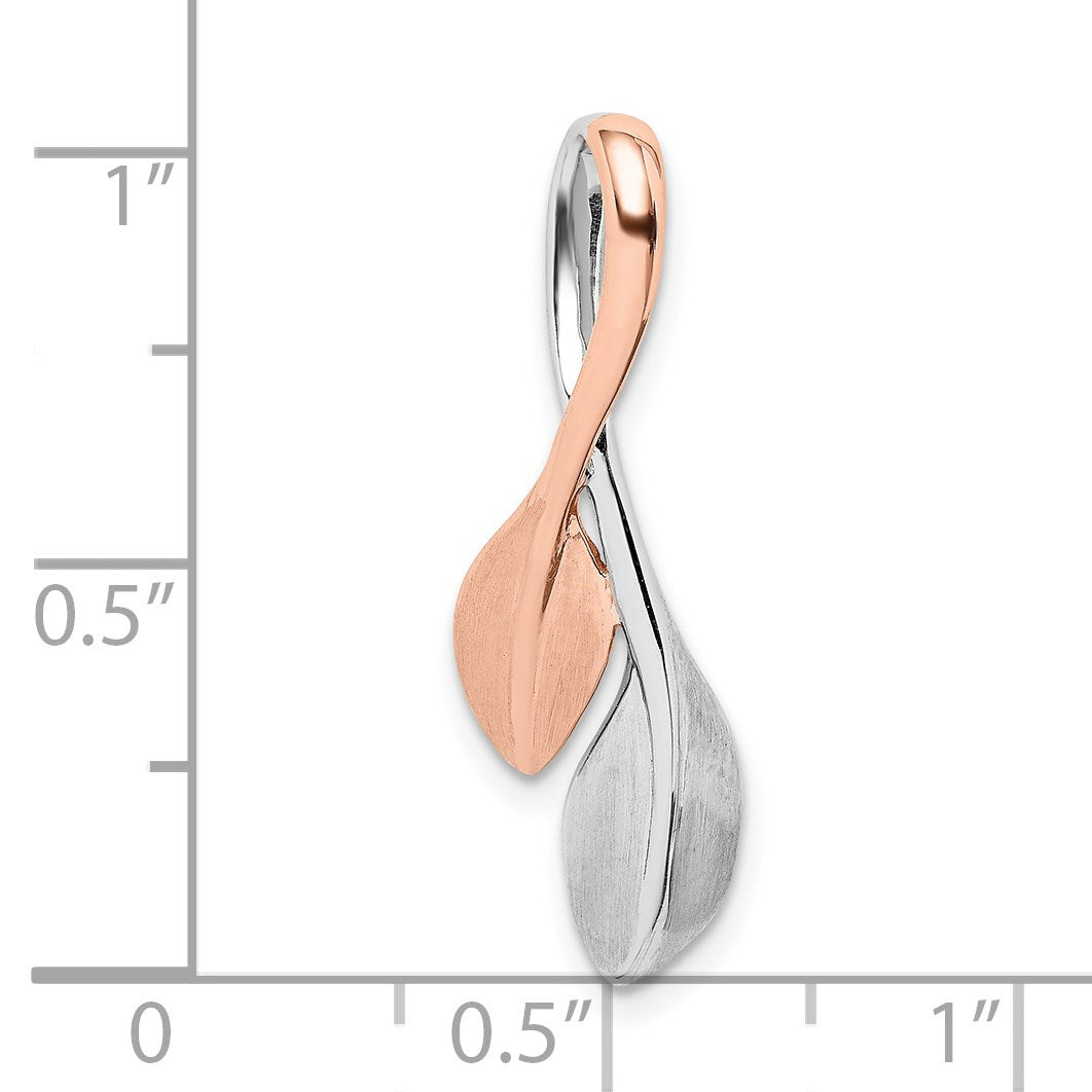Sterling Silver RH-plated & Rose Gold-plated Polished & Brushed Leaf Slide