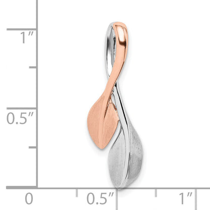 Sterling Silver RH-plated & Rose Gold-plated Polished & Brushed Leaf Slide