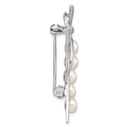 Sterling Silver Rhodium-plated 5-6mm White Button Freshwater Cultured Pearl Brooch