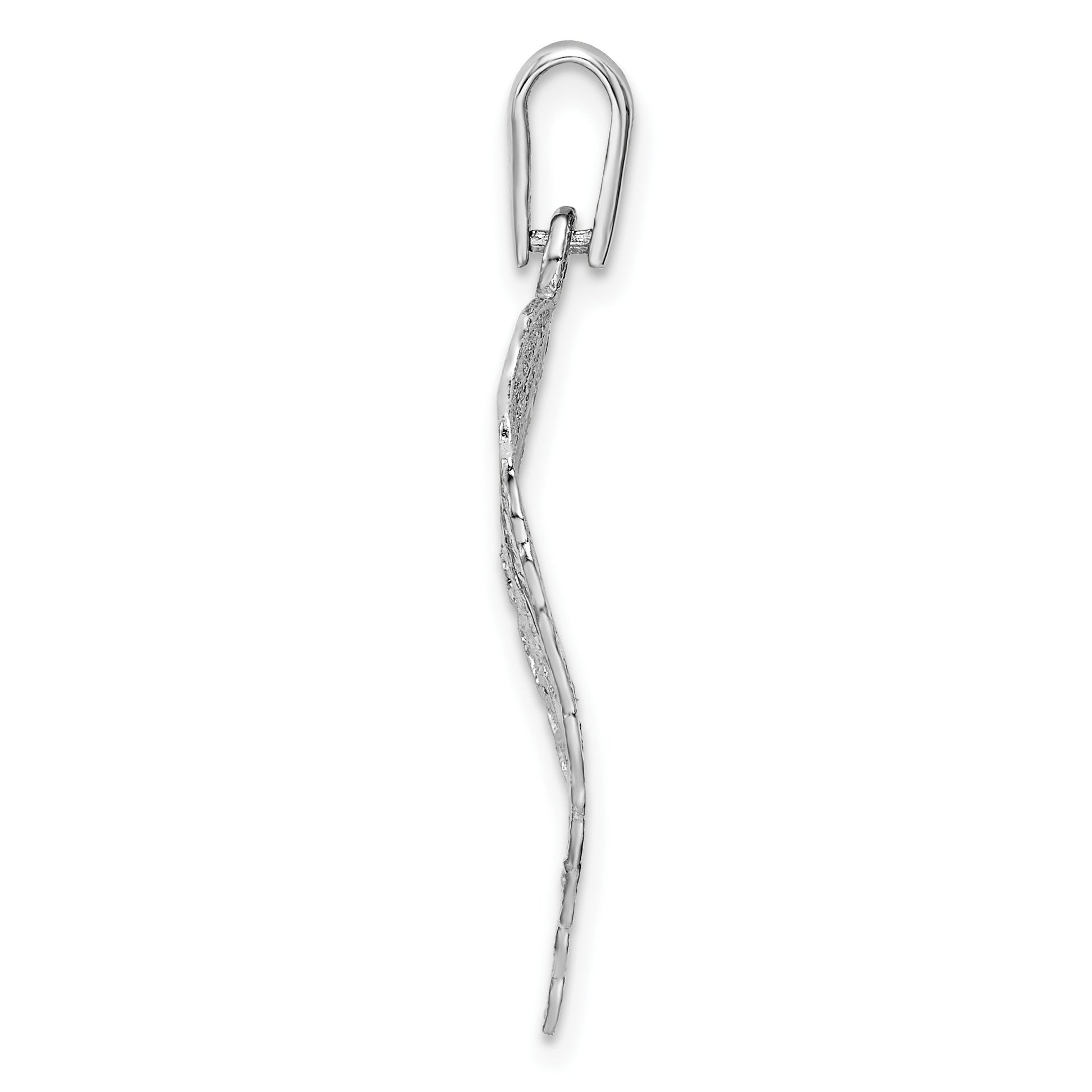 Sterling Silver Rhodium-plated Polished & D/C Small Leaf Pendant