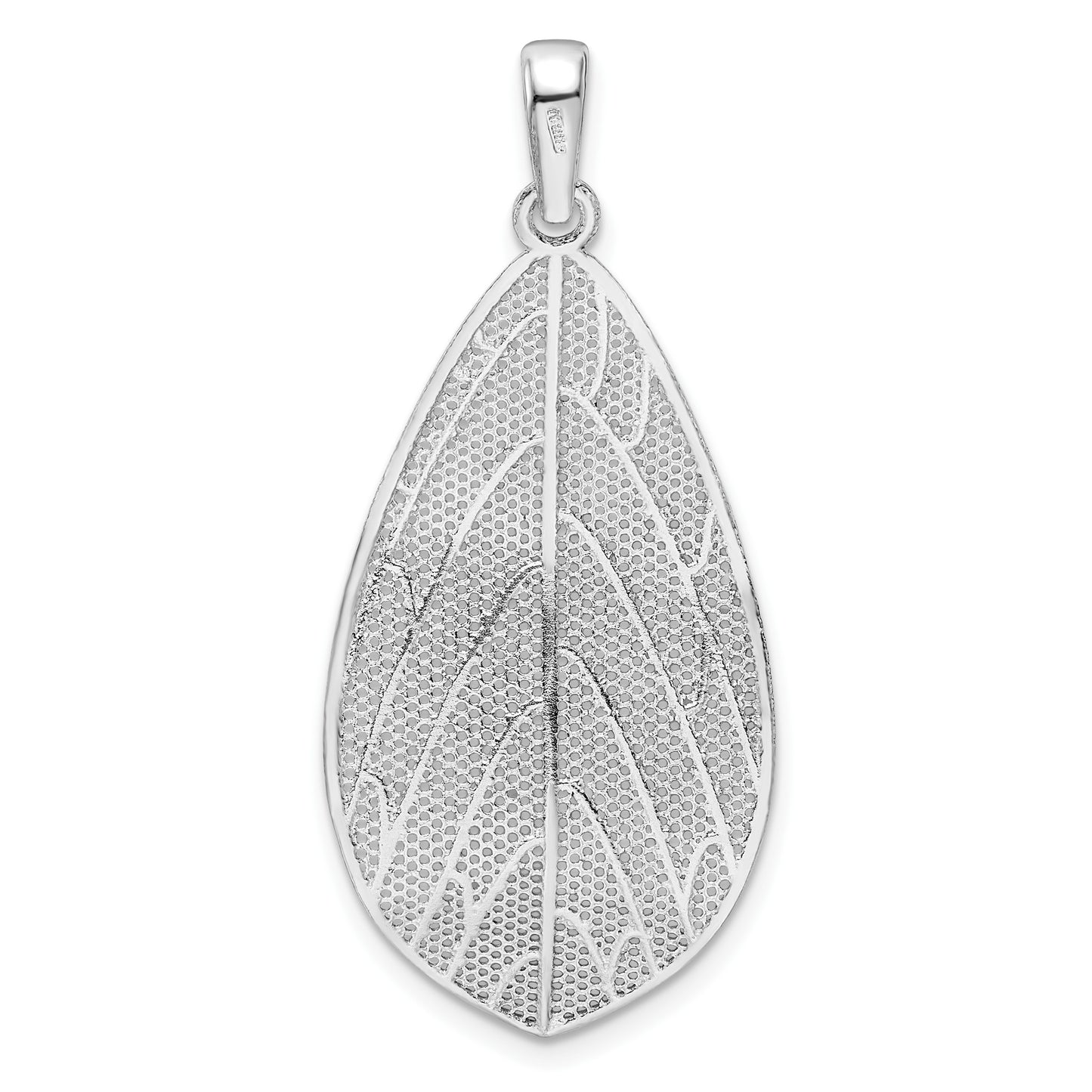 Sterling Silver Rhodium-plated Polished & D/C Leaf Pendant