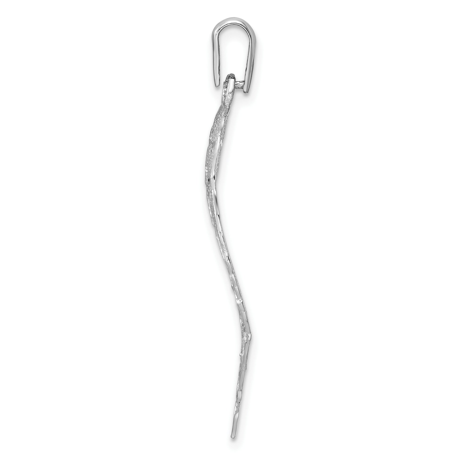 Sterling Silver Rhodium-plated Polished & D/C Lrg Leaf Pendant