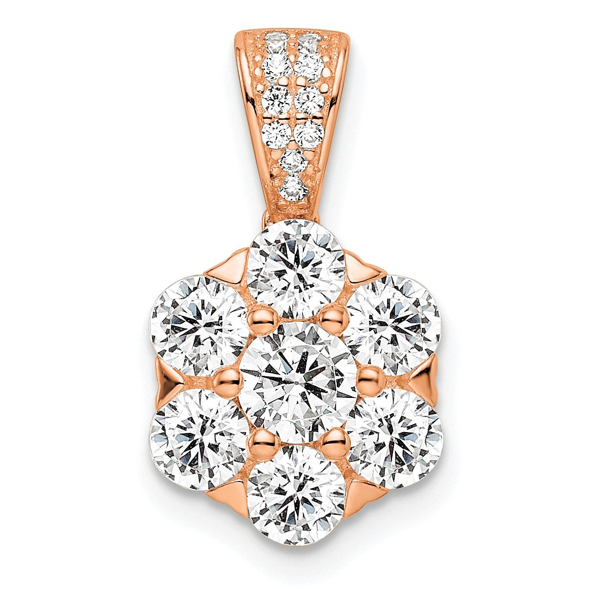 Sterling Silver Polished Rose-tone CZ Flower Pendant