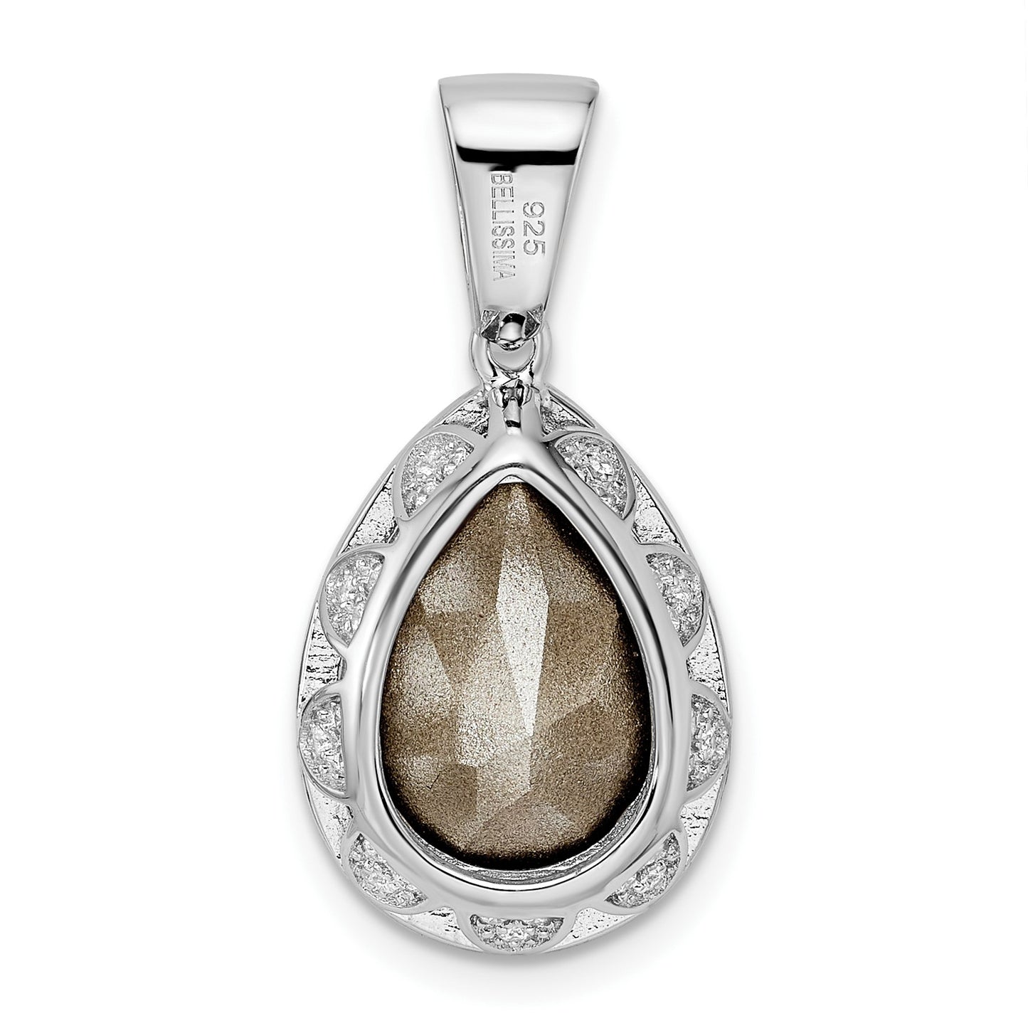 Sterling Silver Rhodium-plated CZ & Dk Purple Crystal Pendant