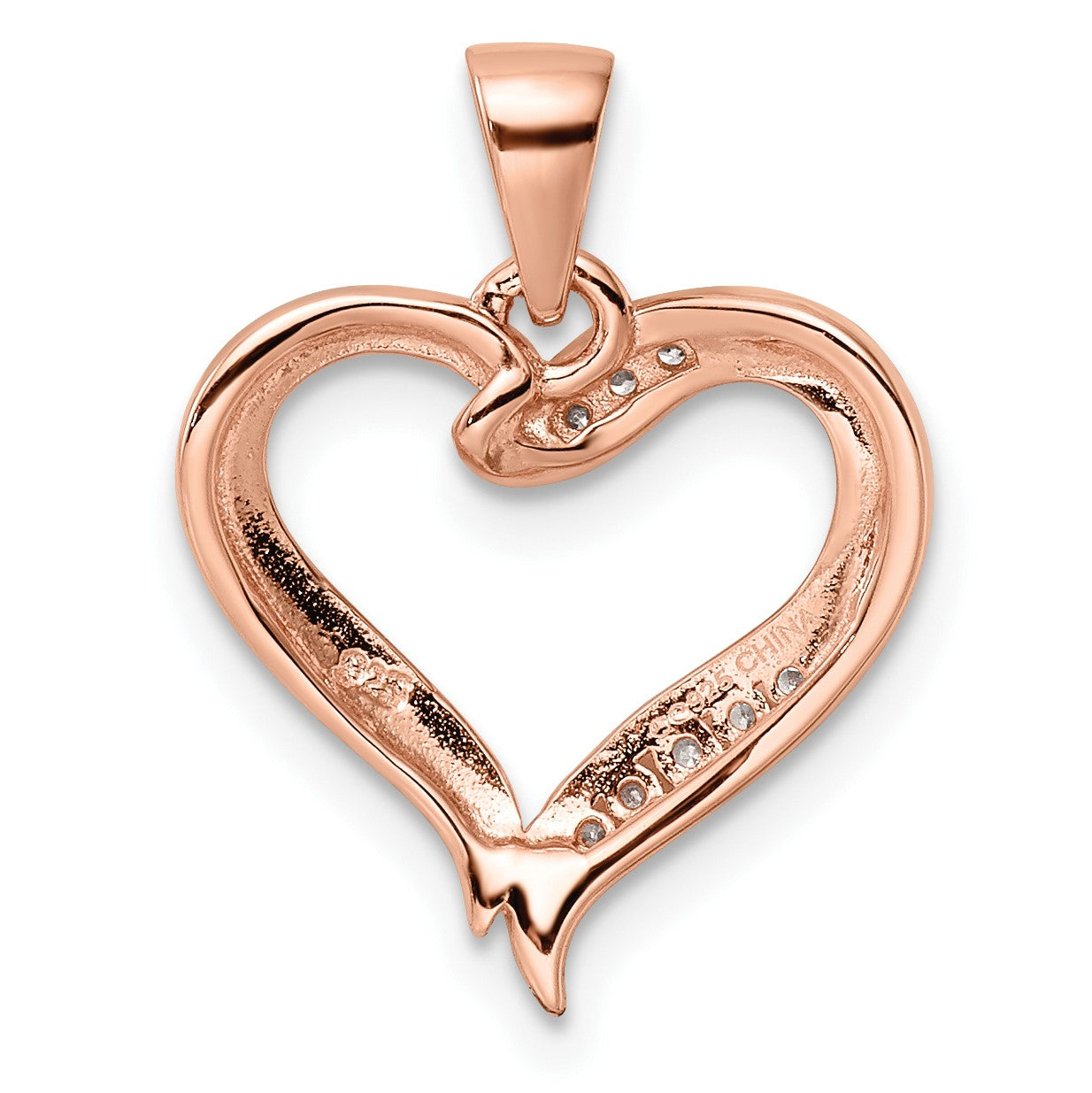 Sterling Silver Rose-plated CZ Open Heart Pendant