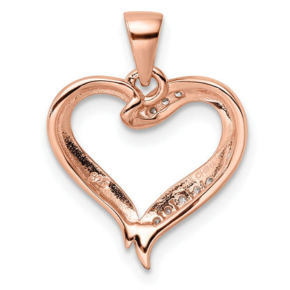 Sterling Silver Rose-plated CZ Open Heart Pendant