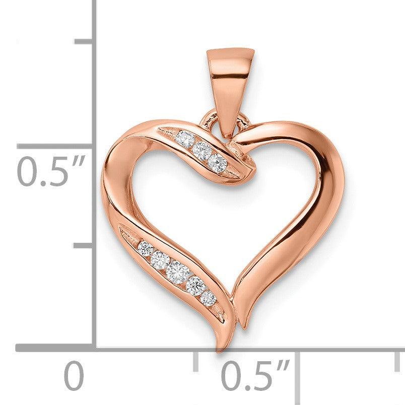 Sterling Silver Rose-plated CZ Open Heart Pendant