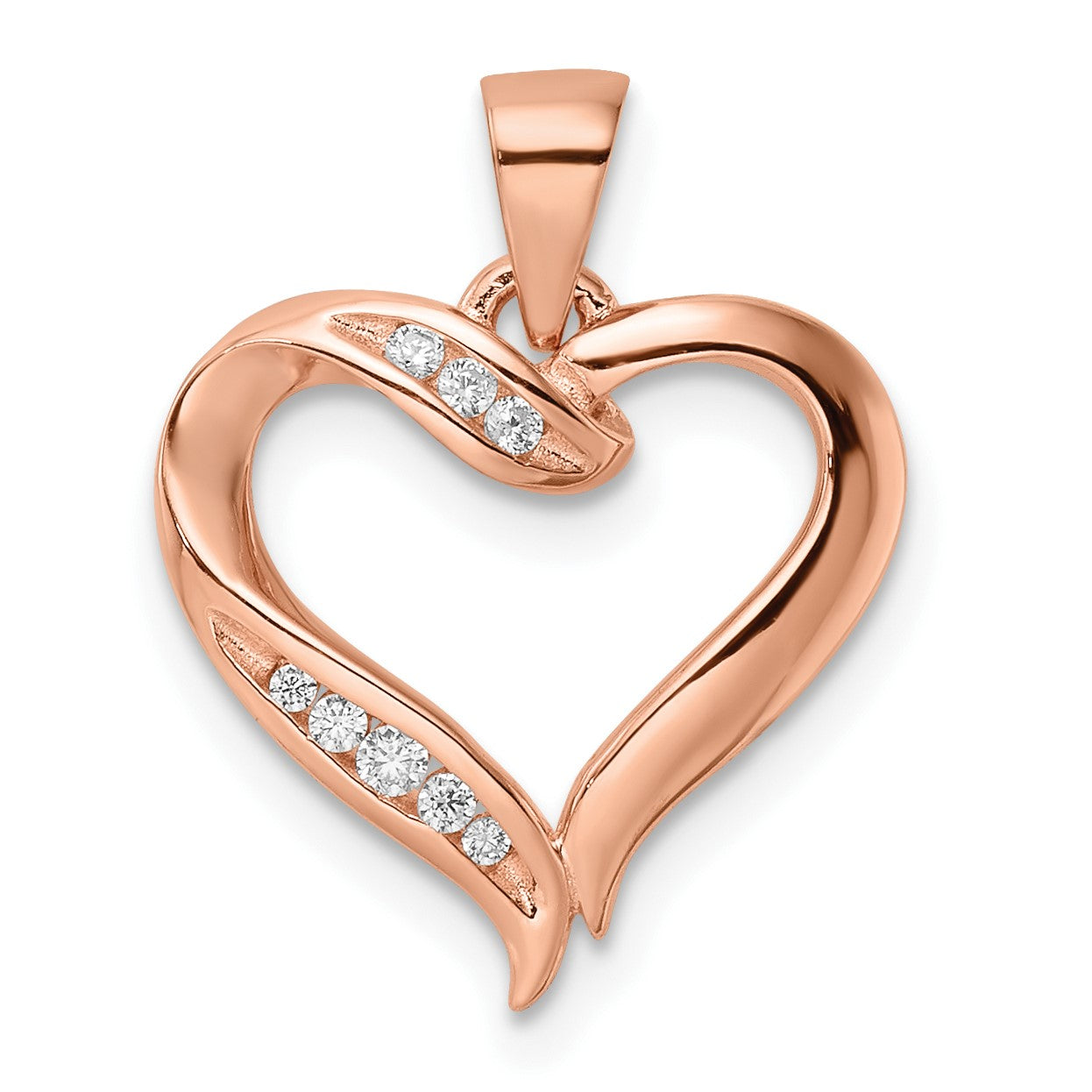 Sterling Silver Rose-plated CZ Open Heart Pendant