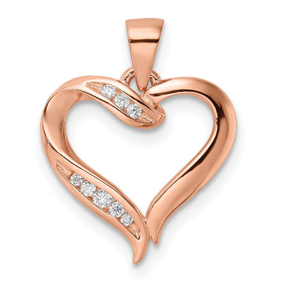 Sterling Silver Rose-plated CZ Open Heart Pendant