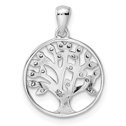 Sterling Silver Rhodium-plated Polished CZ Tree of Life Pendant
