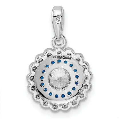 Sterling Silver Rhodium-plated Polished Blue & White CZ Pendant