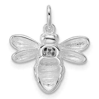 Sterling Silver Rhodium-plated Polished CZ Bumble Bee Pendant