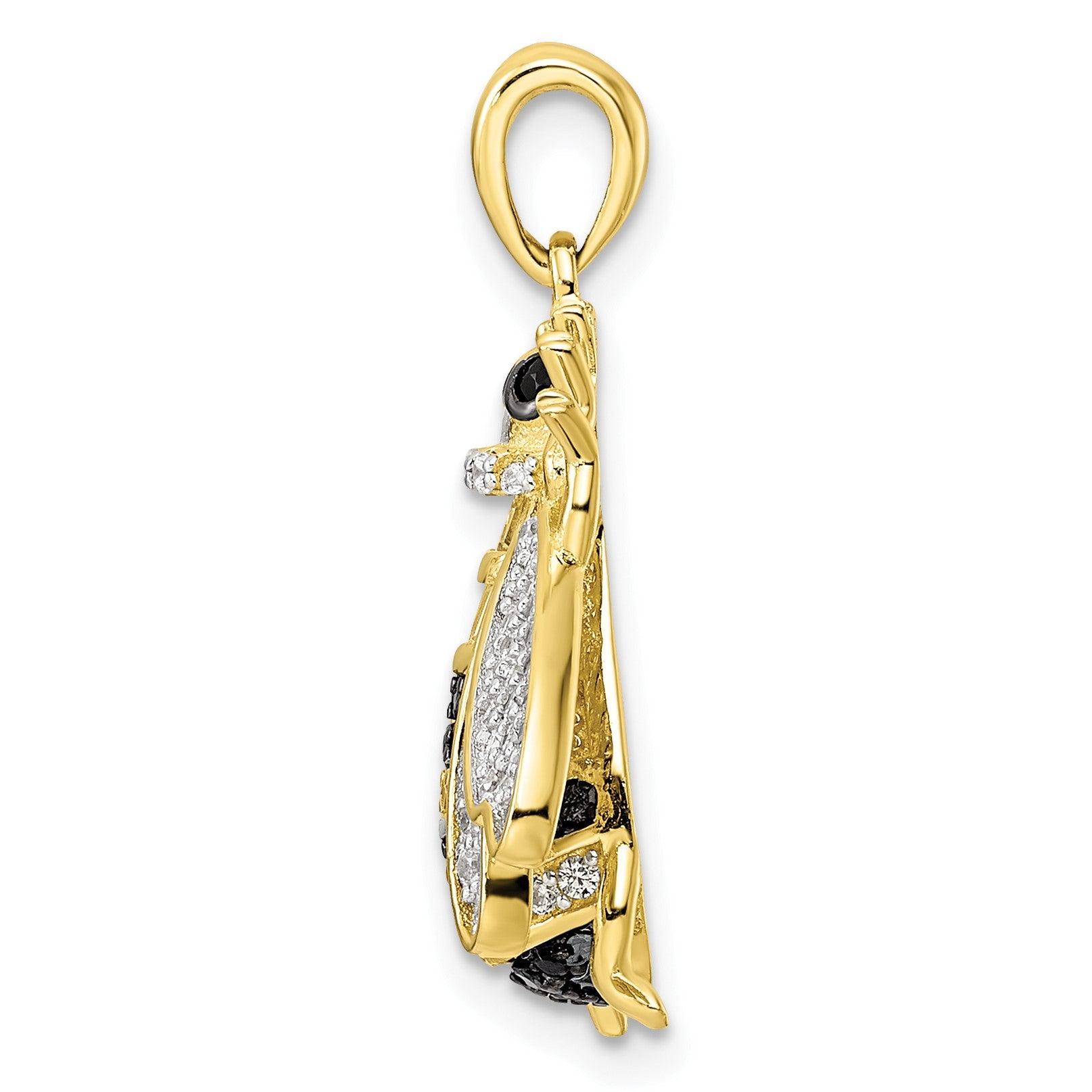 Sterling Silver Blk/White RH-plated Gold-tone CZ Bumblebee Pendant
