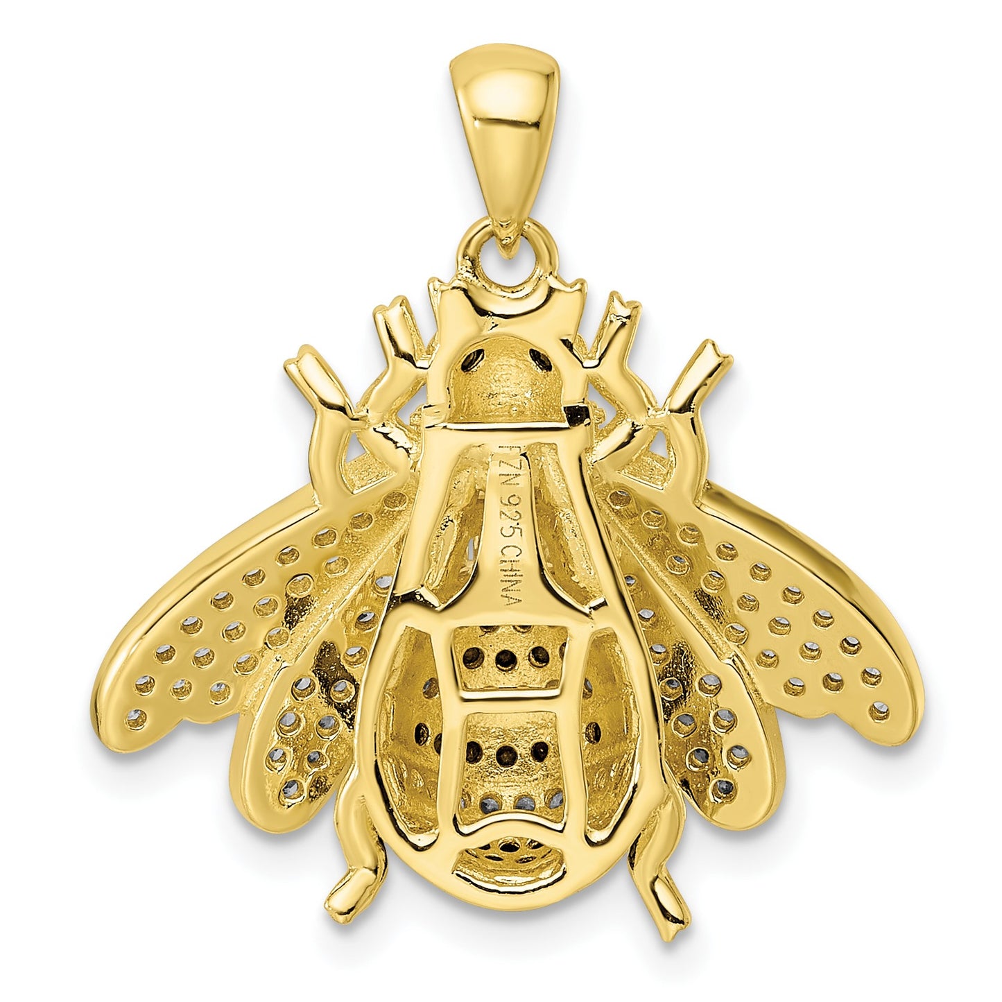 Sterling Silver Blk/White RH-plated Gold-tone CZ Bumblebee Pendant
