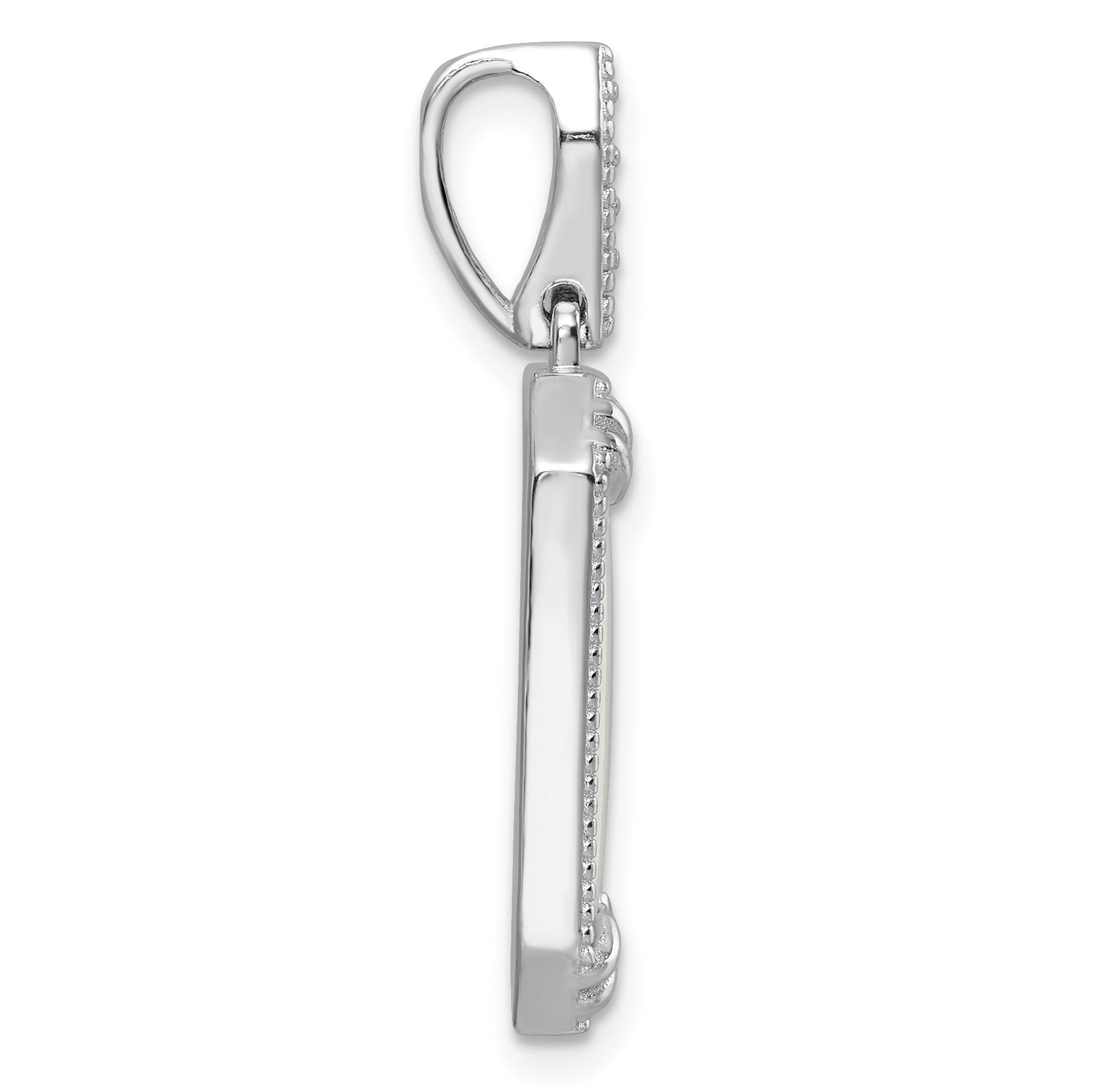 Sterling Silver RH-plated White Created Opal & CZ Beaded Border Pendant