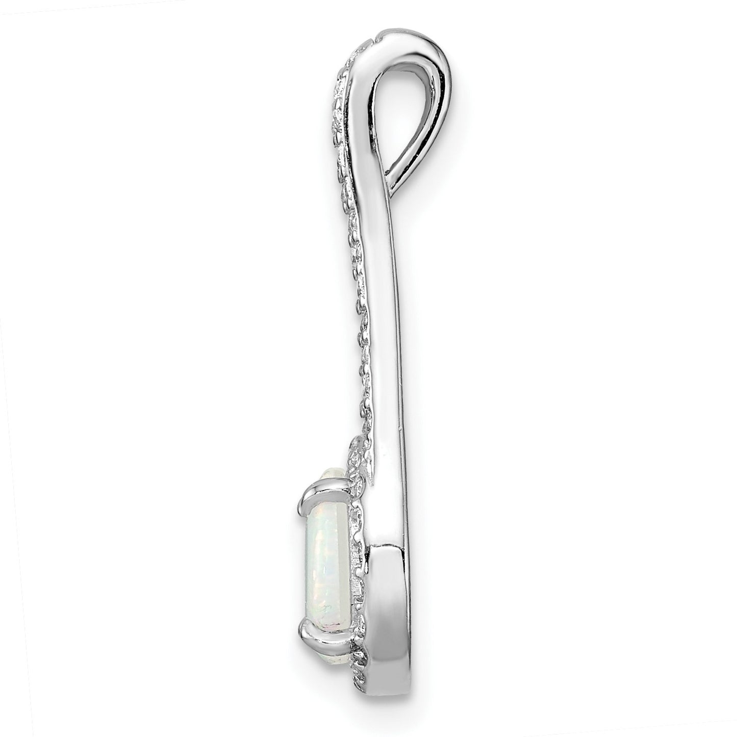 Sterling Silver Rhod-plated Polished White Created Opal & CZ Halo Pendant