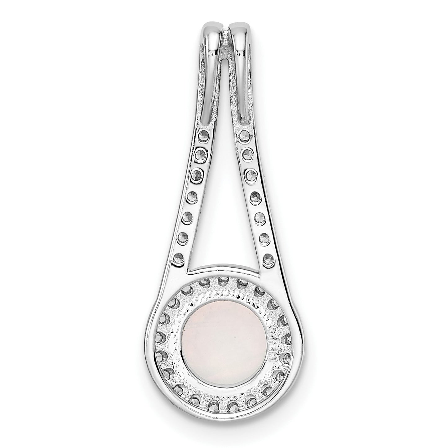 Sterling Silver Rhod-plated Polished White Created Opal & CZ Halo Pendant