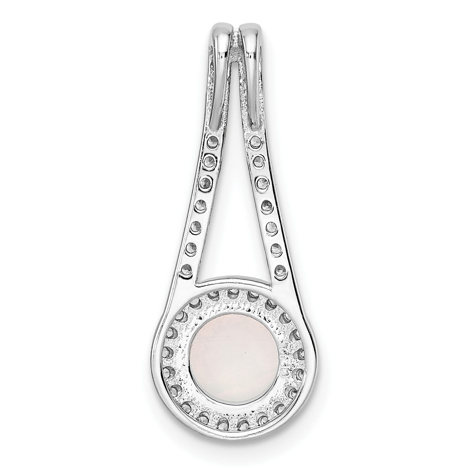 Sterling Silver Rhod-plated Polished White Created Opal & CZ Halo Pendant
