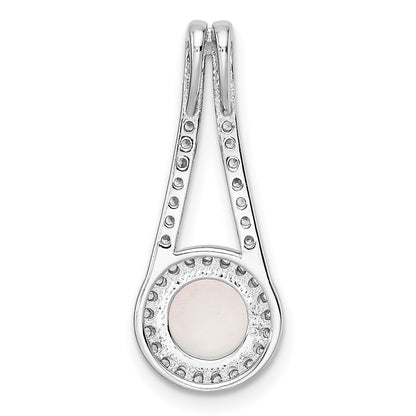 Sterling Silver Rhod-plated Polished White Created Opal & CZ Halo Pendant