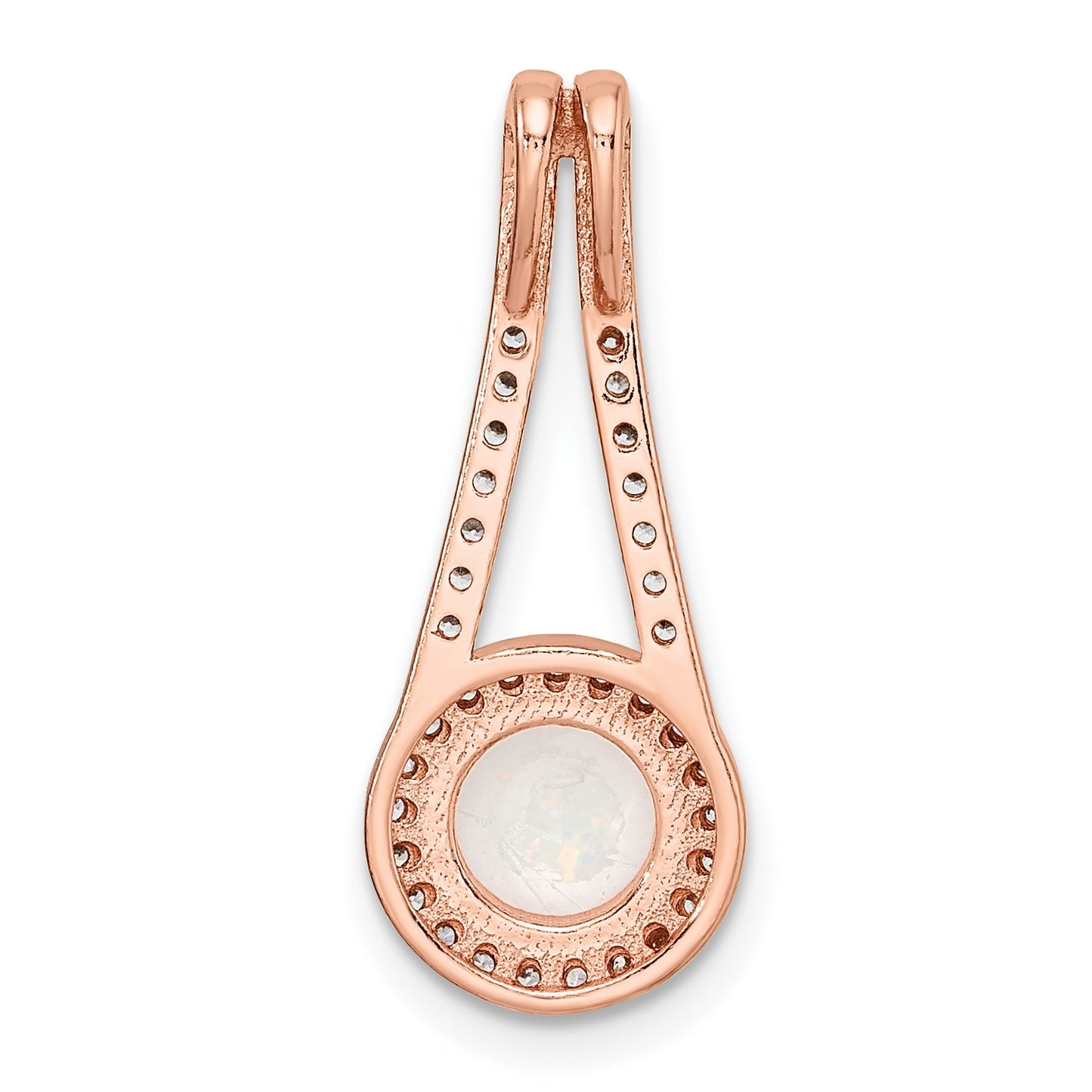 Sterling Silver Rose-tone White Created Opal & CZ Halo Pendant
