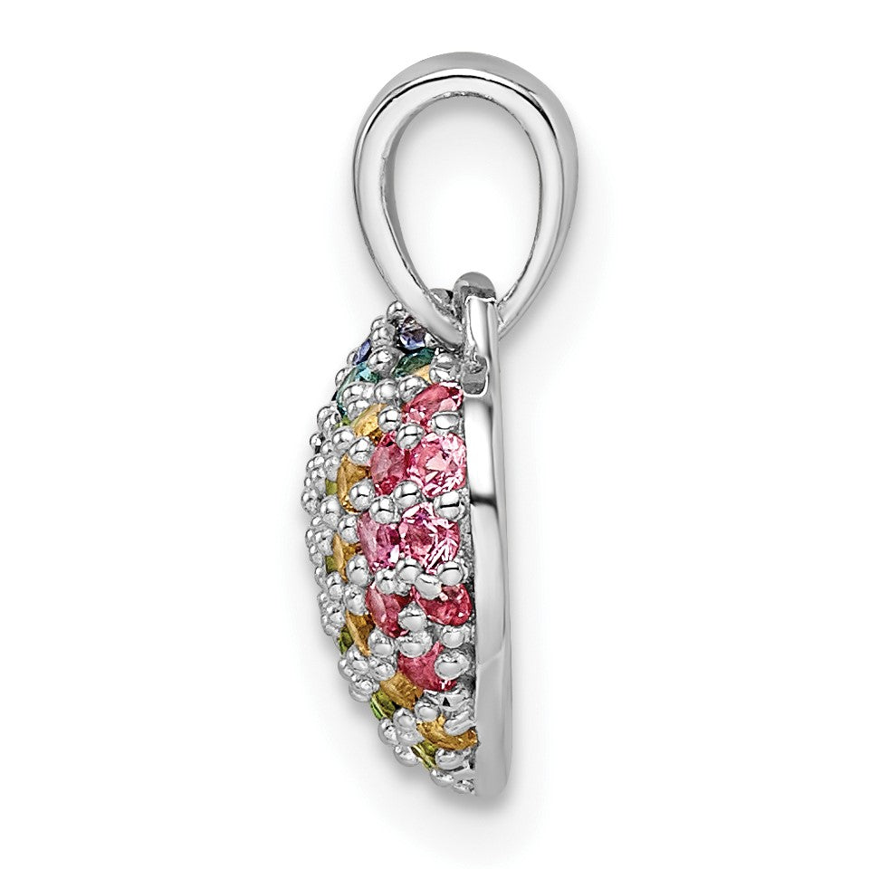 Sterling Silver Rhodium-plated Rainbow Nano Crystal Heart Pendant