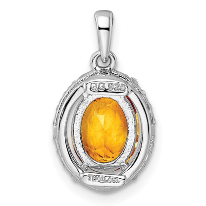 Sterling Silver RH-plated Oval 1.86t.w. Citrine/White Topaz Pendant