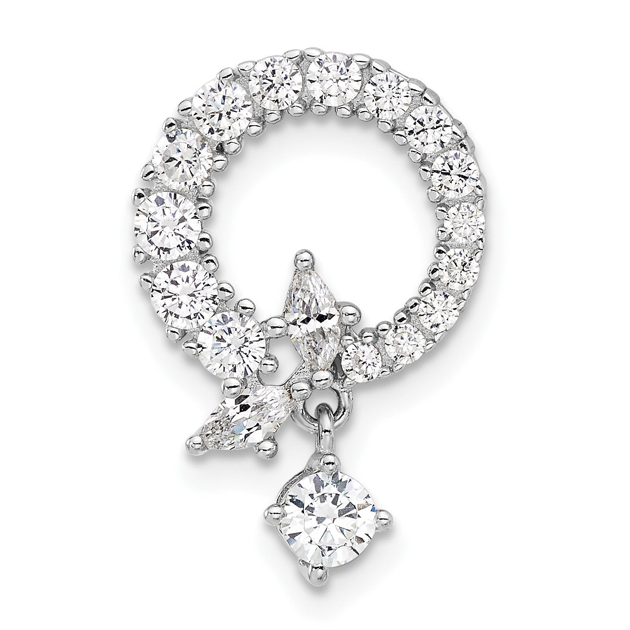 Sterling Silver Rhod-plated CZ Circle Chain Slide Pendant