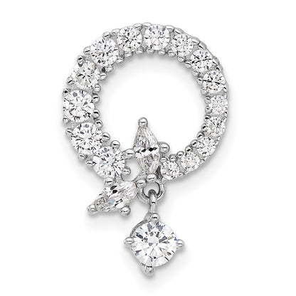 Sterling Silver Rhod-plated CZ Circle Chain Slide Pendant