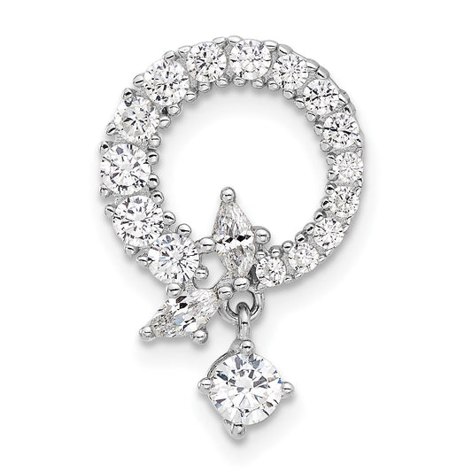 Sterling Silver Rhod-plated CZ Circle Chain Slide Pendant