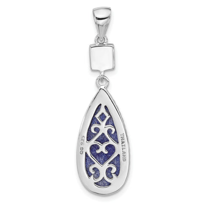 Sterling Silver Rhodium-plated Lapis Lazuli and CZ Pendant