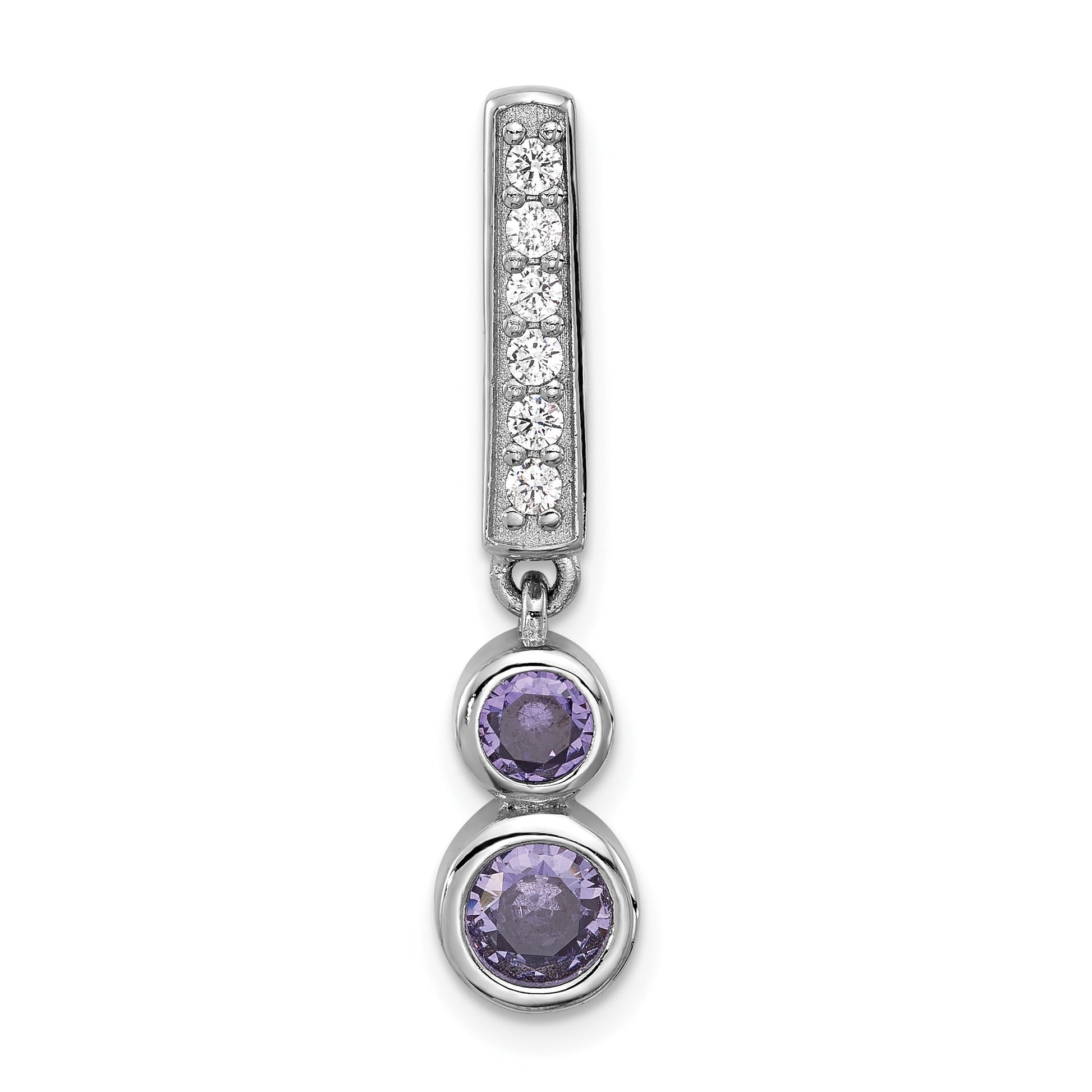Sterling Silver Rhodium-plated Polished Purple CZ Chain Slide