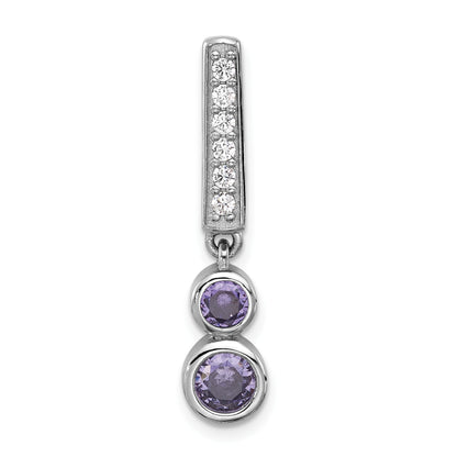 Sterling Silver Rhodium-plated Polished Purple CZ Chain Slide